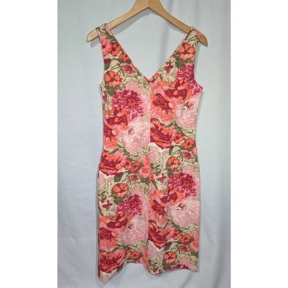 Talbots Womens Sleeveless Pockets Beige Pink Khaki Floral Sheath Dress Sz 4 - Picture 6 of 9